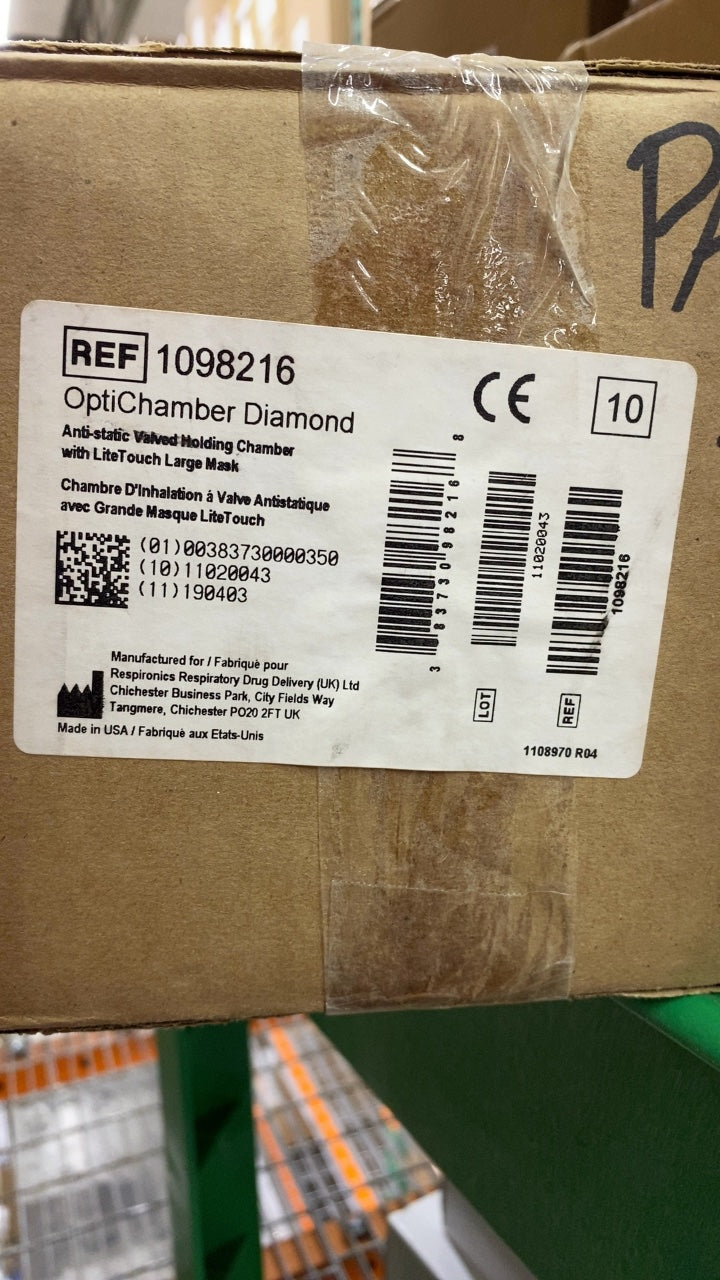 1098216 - RESPIRONICS - OptiChamber Diamond Anti-static Valved Holding Chamber with LiteTouch Large Mask, (CS/10)