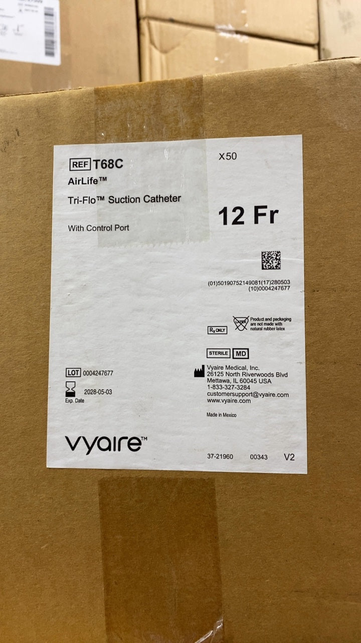 T68C - VYAIRE MEDICAL - AirLife Tri-Flo Suction Catheter With Control Port, (BX/50)