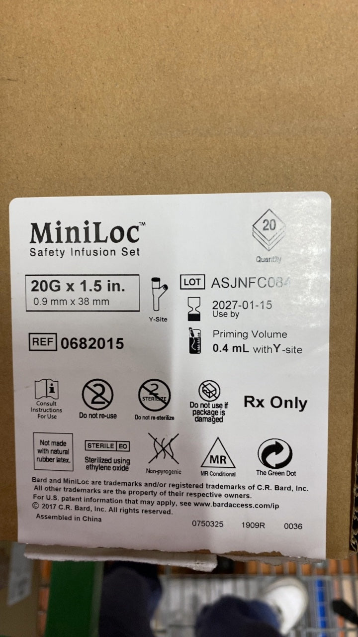682015 - BARD - MiniLoc Safety Infusion Set 20G x 1.5 in. (0.9 mm x 38 mm), (BX/20)