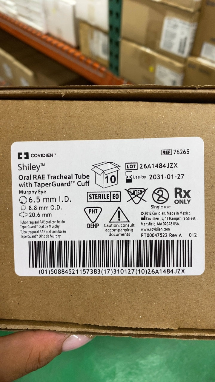 76265 - COVIDIEN - Shiley™ Oral RAE Tracheal Tube with TaperGuard™ Cuff Murphy Eye 6.5 mm I.D. 8.8 mm O.D. 20.6 Fr, (BX/10)