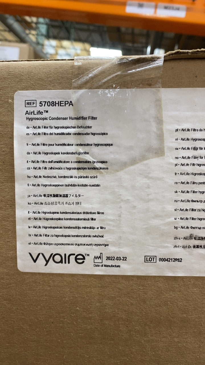 5708HEPA - VYAIRE MEDICAL - AirLife Hygroscopic Condenser Humidifier Filter, (BX/50)