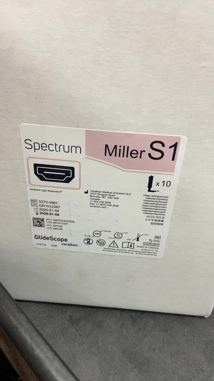 0270-0967 - VERATHON MEDICAL - Spectrum Miller S1 Video laryngoscope, (BX/10)