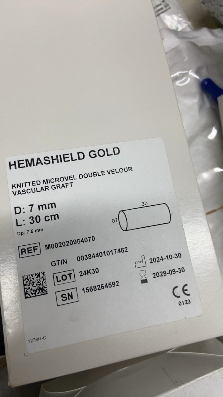 M002020954070 - INTERVASCULAR - HEMASHIELD GOLD KNITTED MICROVEL DOUBLE VELOUR VASCULAR GRAFT, (BX/1)