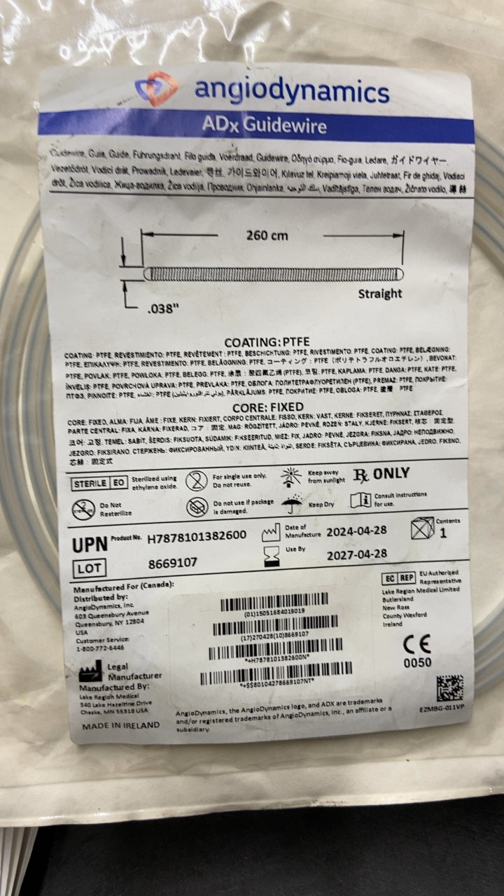 H7878101382600 - ANGIODYNAMICS - ADx peripheral vascular guidewire, manual, PTFE-coated., (EA/1)