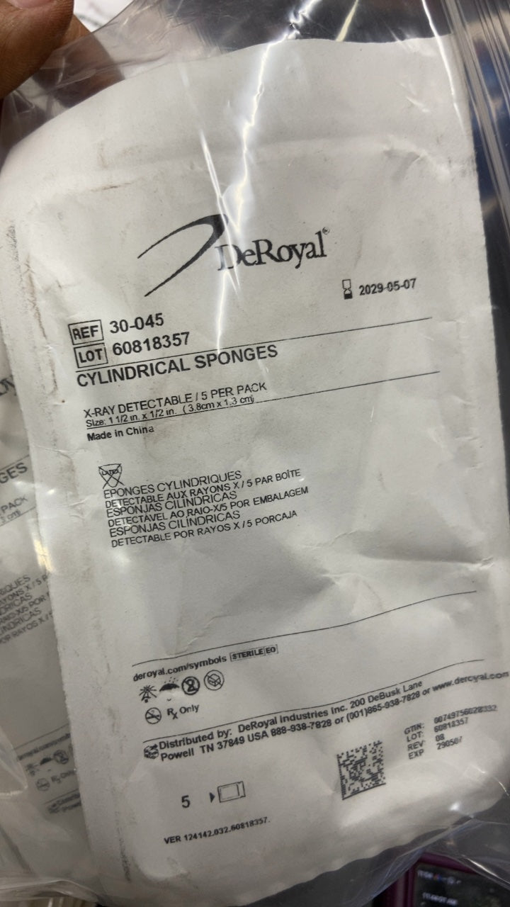 30-045 - DEROYAL - CYLINDRICAL SPONGES, (BX/5)