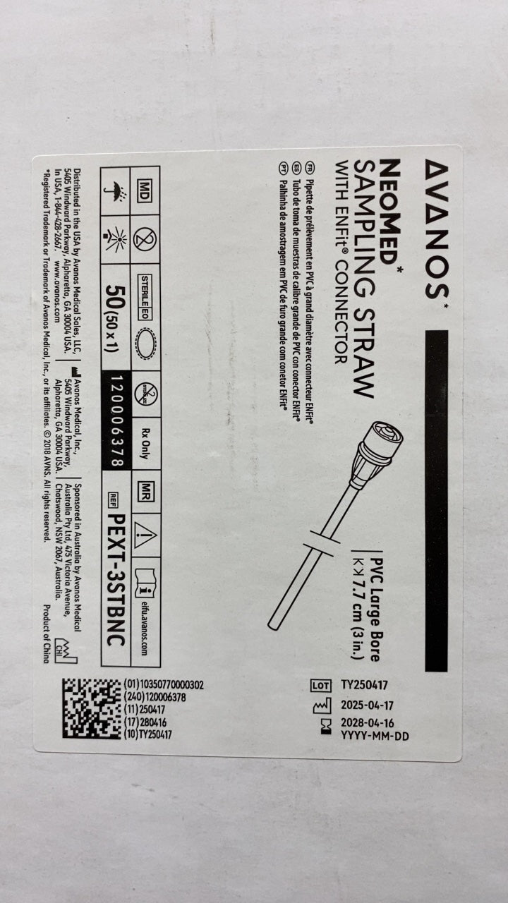 PEXT-3STBNC - NEOMED - NEOMED SAMPLING STRAW WITH ENFit CONNECTOR, (BX/50)