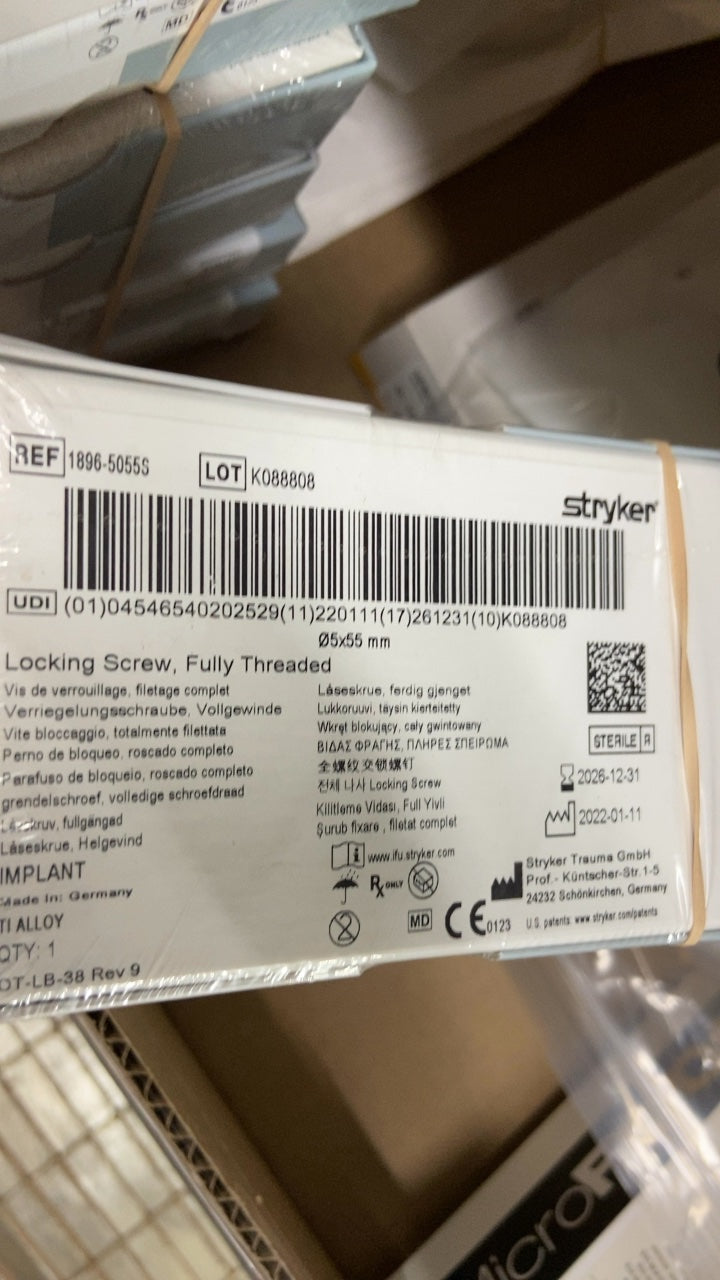 1896-5055S - STRYKER - Fully Threaded Locking Screw, 5 dia. x 55 mm Length, (BX/1)