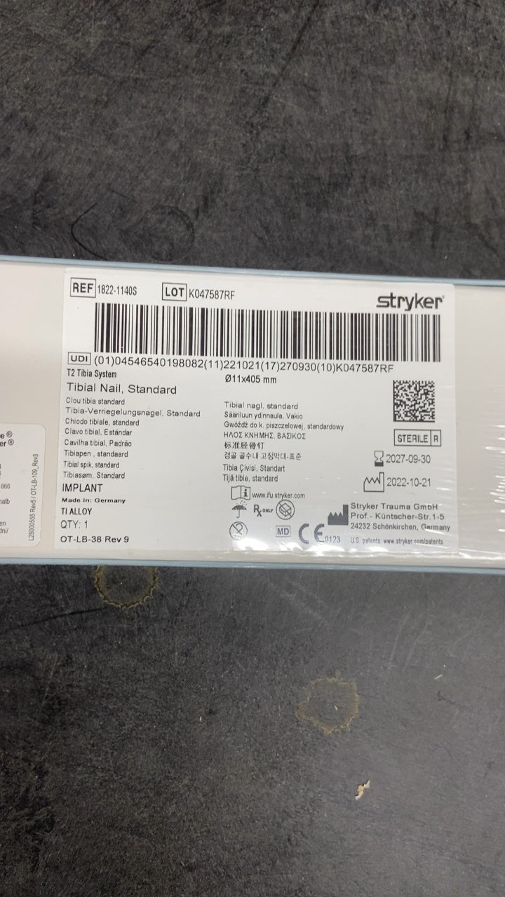 1822-1140S - STRYKER - Tibial Nail, Standard, (BX/1)