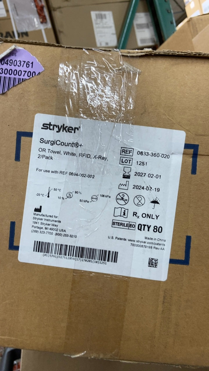 0633-360-020 - STRYKER - SurgiCount+ OR Towel, White, RFID, X-Ray, 2/Pack, (BX/80)