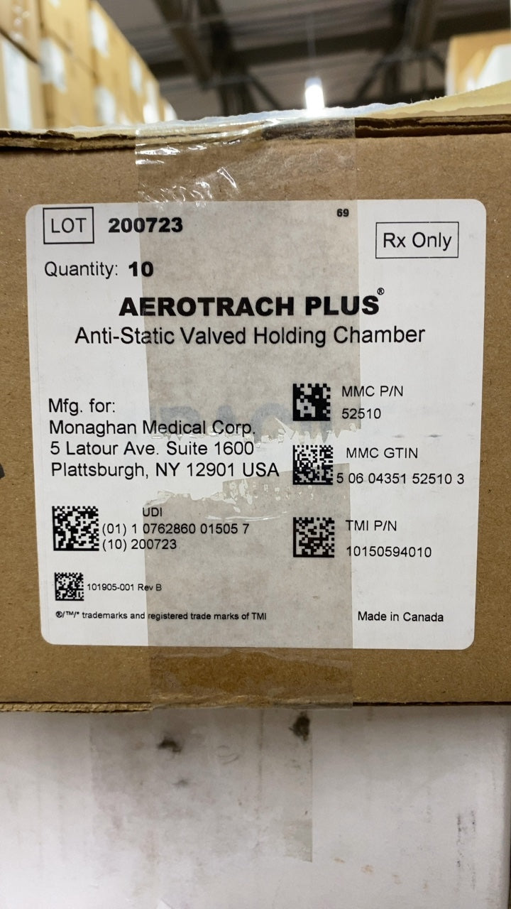 52510 - MONAGHAN MEDICAL - AEROTRACH PLUS Anti-Static Valved Holding Chamber, (BX/10)