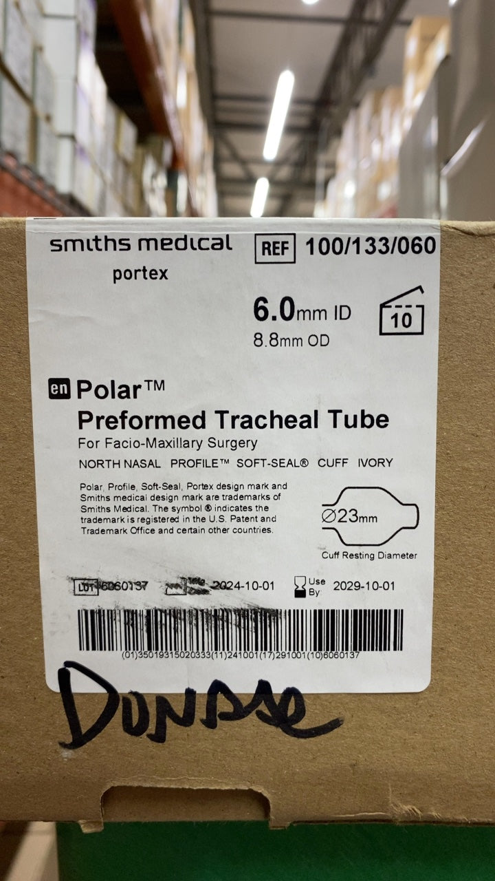 100/133/060 - SMITHS MEDICAL - Polar™ Preformed Tracheal Tube - For Facio-Maxillary Surgery, 6.0mm ID, 8.8mm OD, 23mm Cuff, NORTH NASAL PROFILE™ SOFT-SEAL® CUFF IVORY, (BX/10)