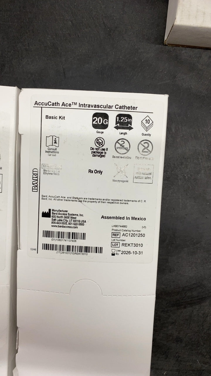 AC1201250 - BARD - AccuCath Ace™ Intravascular Catheter Basic Kit 20G 1.25in, (BX/10)