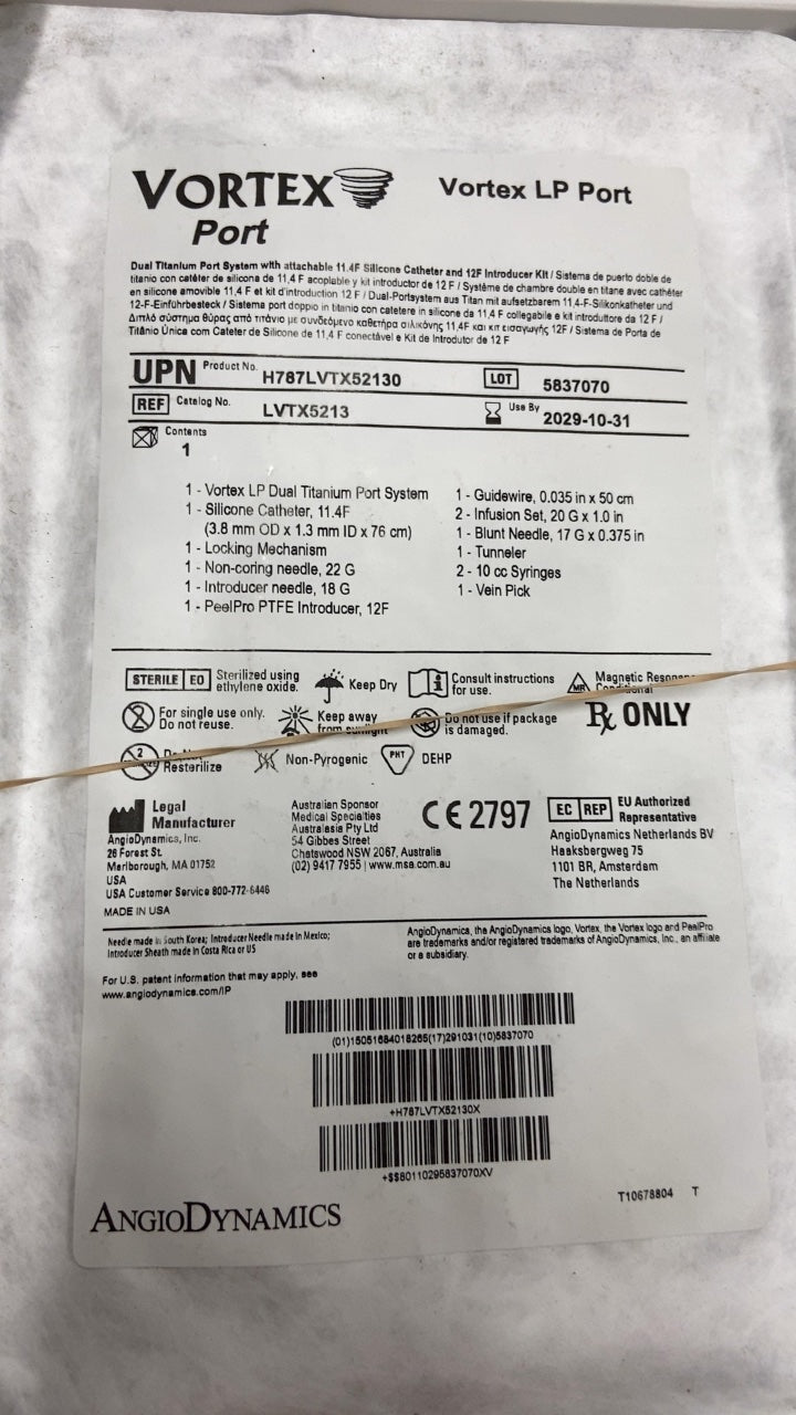 LVTX5213 - ANGIODYNAMICS - Vortex LP dual titanium implantable port with 11.4Fr silicone catheter., (EA/1)