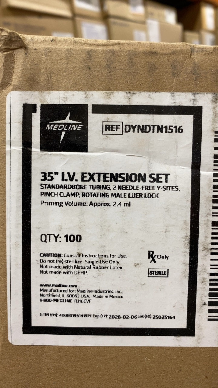 DYNDTN1516 - MEDLINE - 35" I.V. EXTENSION SET STANDARDBORE TUBING, 2 NEEDLE FREE Y-SITES, PINCH CLAMP, ROTATING MALE LUER LOCK, (CS/100)