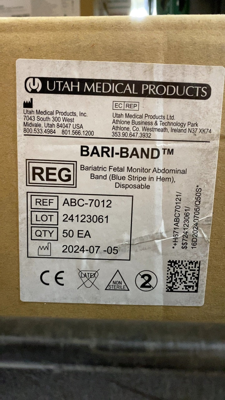ABC-7012 - UTAH MEDICAL - BARI-BAND Bariatric Fetal Monitor Abdominal Band (Blue Stripe in Hem), Disposable, (CS/50)