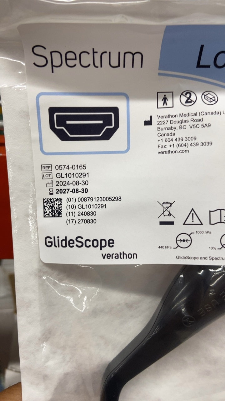 0574-0165 - VERATHON MEDICAL - GlideScope Spectrum LoPro S1 Video Laryngoscope, (BX/10)