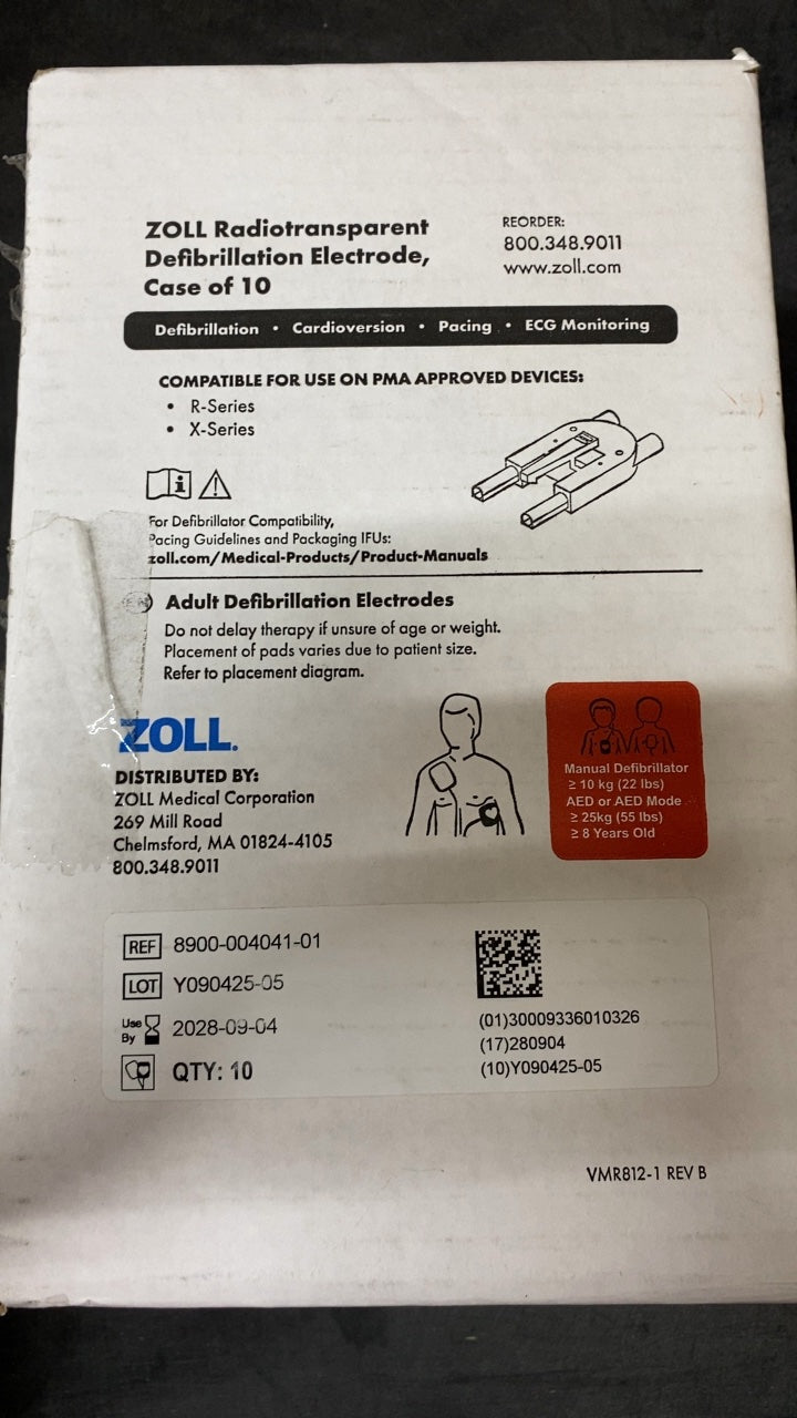 8900-004041-01 - ZOLL - ZOLL Radiotransparent Defibrillation Electrode, Case of 10, (CS/10)