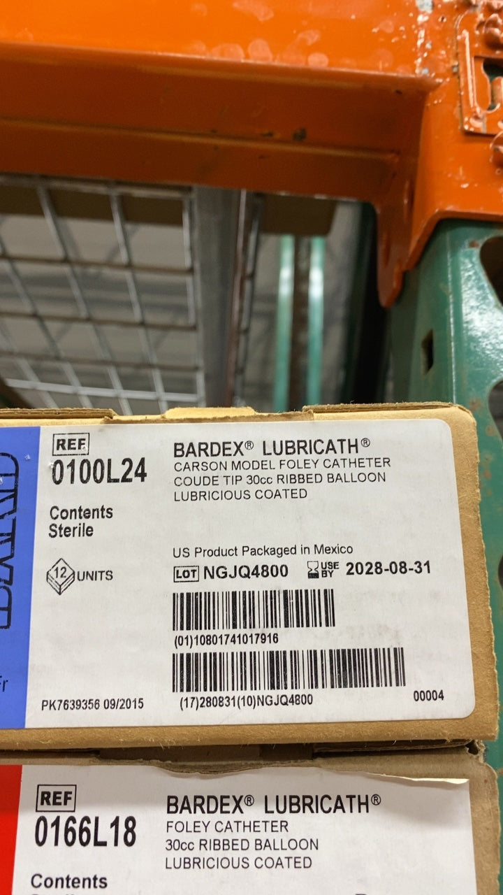 0100L24 - BARD - BARDEX LUBRICATH CARSON MODEL FOLEY CATHETER COUDE TIP 30cc RIBBED BALLOON LUBRICIOUS COATED, (BX/12)