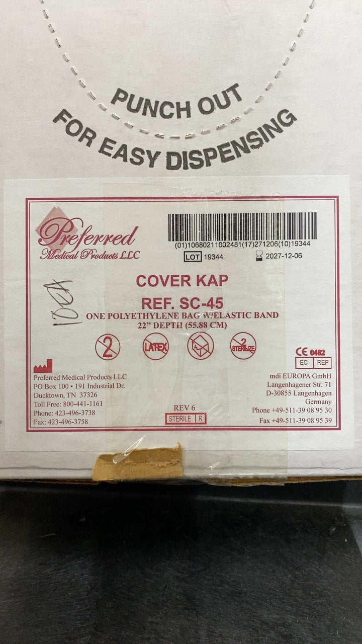 SC-45 - PREFERRED MEDICAL - COVER KAP - ONE POLYETHYLENE BAG W/ELASTIC BAND 22" DEPTH (55.88 CM), (BX/1)