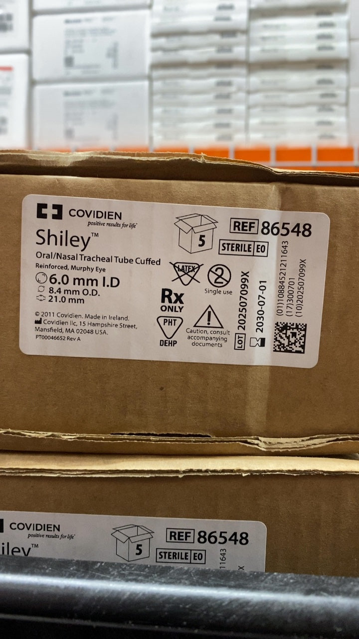86548 - COVIDIEN - Shiley Oral/Nasal Tracheal Tube Cuffed Reinforced, Murphy Eye 6.0 mm I.D, (BX/5)