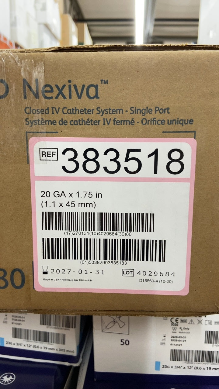 383518 - BD - BD Nexiva Closed IV Catheter System 20 GA x 1.75 in (1.1 x 45 mm) 51 mL/min (3060 mL/hr), (CS/80)