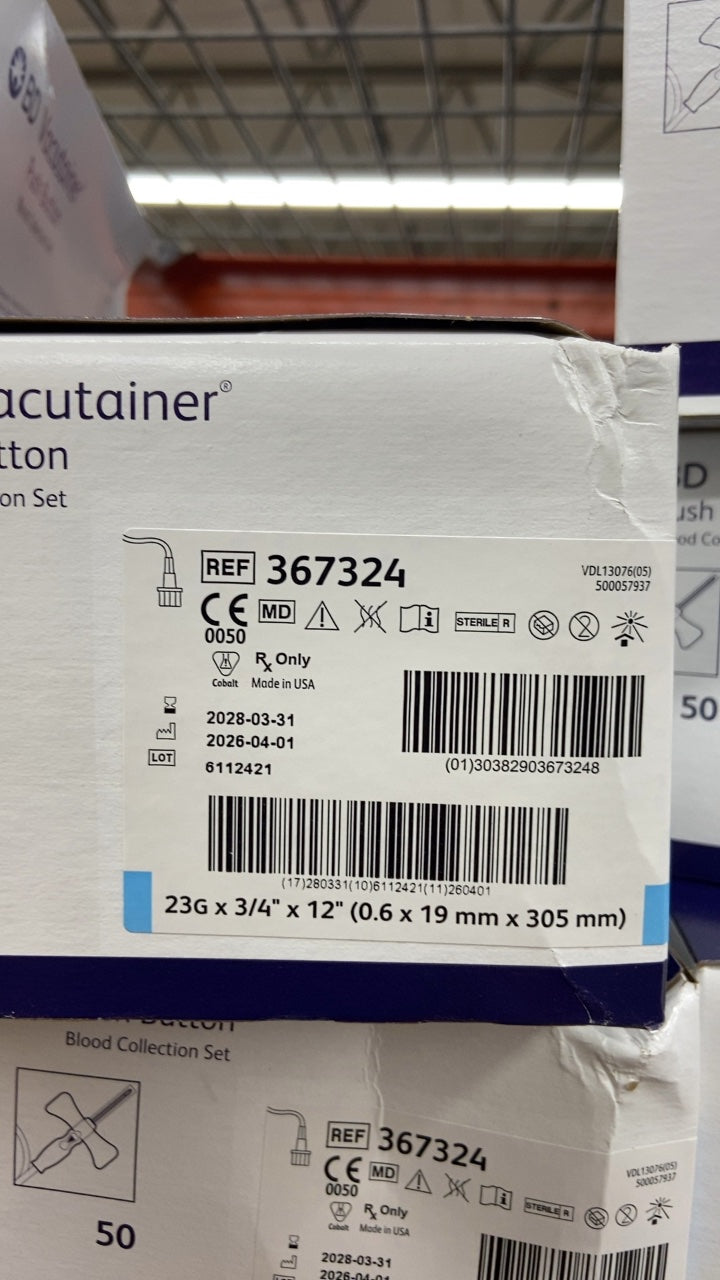 367324 - BD - Bd Vacutainer Push Button Blood Collection Set, 23G X 3/4" X 12", (BX/50)
