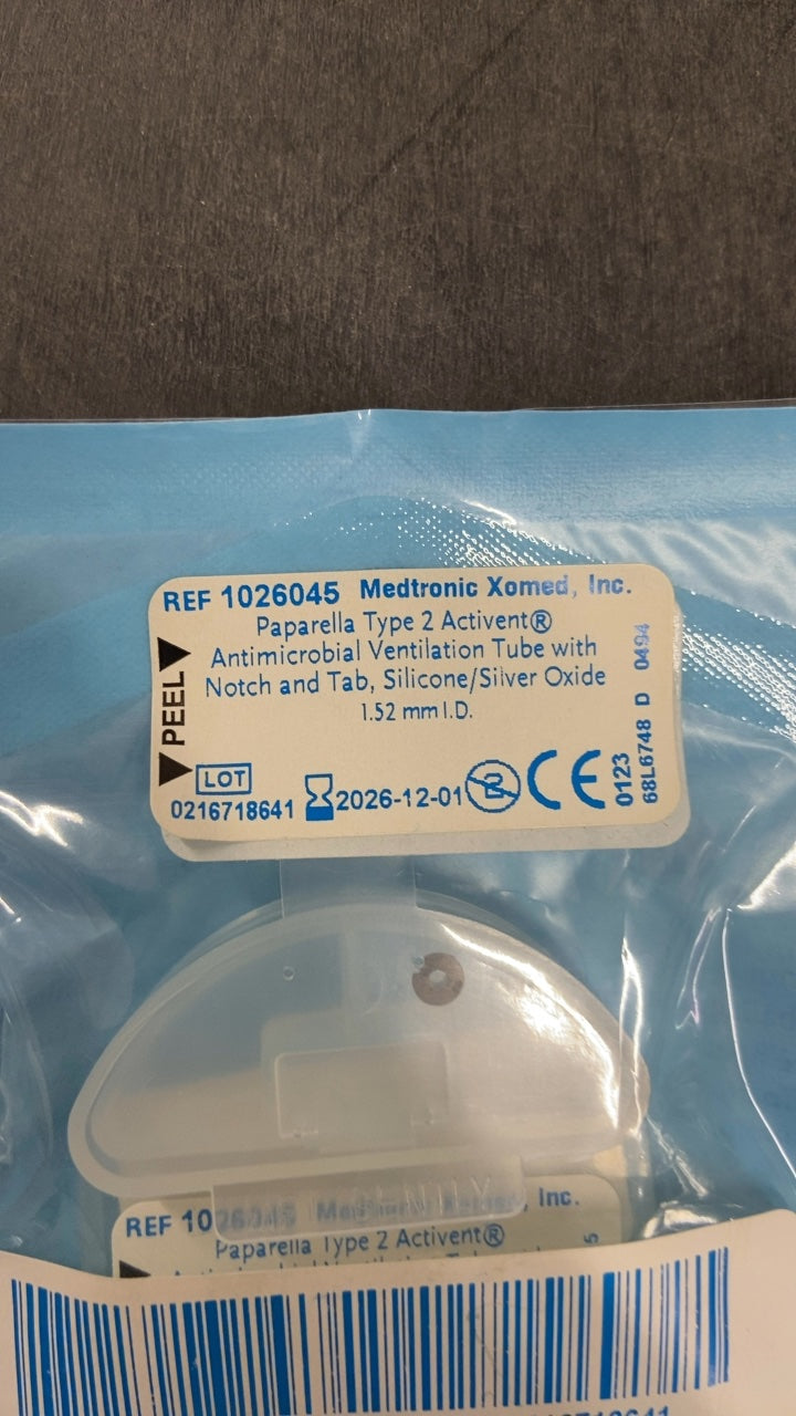 1026045 - MEDTRONIC - Paparella Vent Tube with Notch and Tab, 1.52 mm ID, Activent Silicone, Black, (EA/1)
