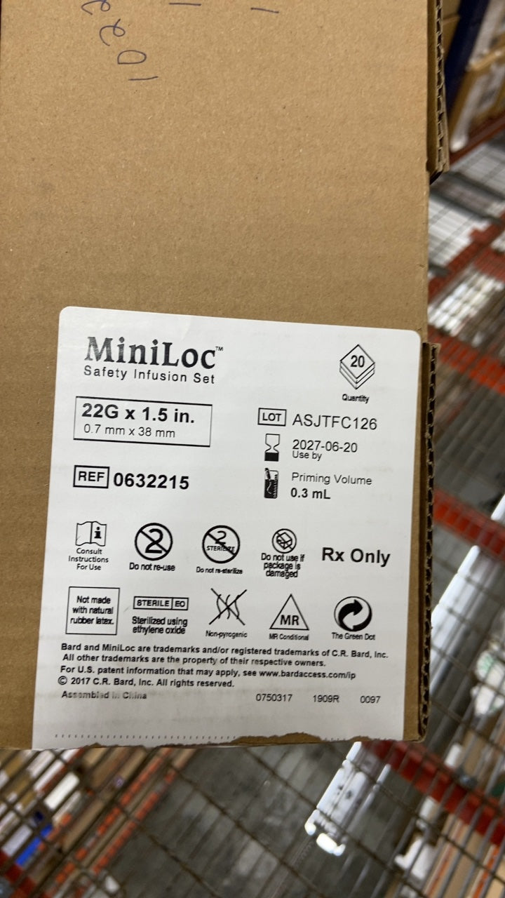 632215 - BARD - MiniLoc Safety Infusion Set 22G x 1.5 in. (0.7 mm x 38 mm), (CS/20)