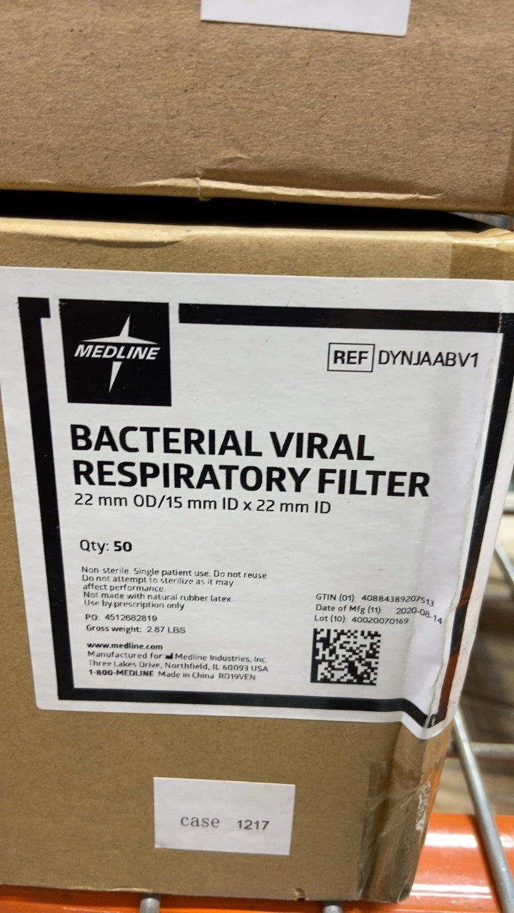 DYNJAABV1 - MEDLINE - BACTERIAL VIRAL RESPIRATORY FILTER 22 mm OD/15 mm ID x 22 mm ID, (BX/50)