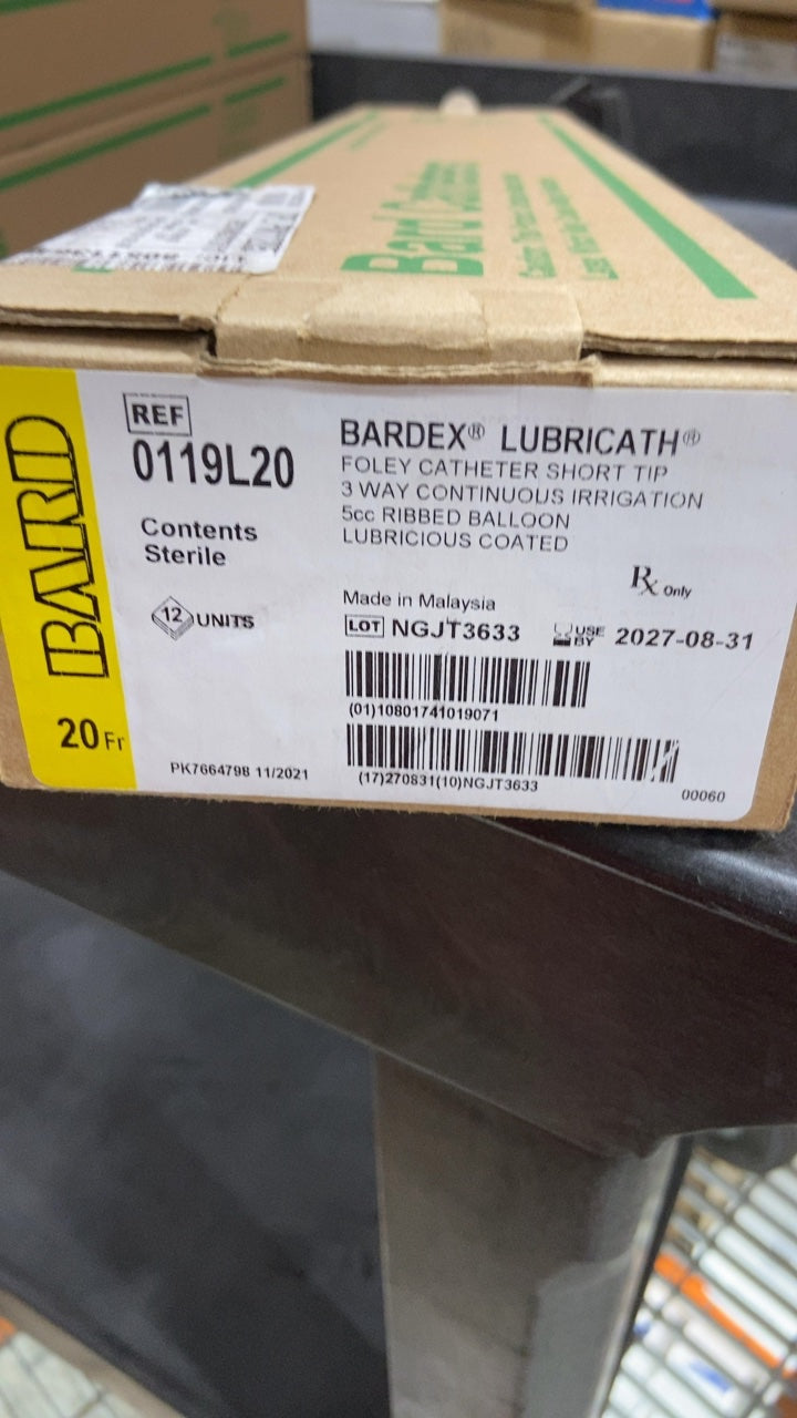 0119L20 - BARD - BARDEX LUBRICATH FOLEY CATHETER SHORT TIP 2-WAY CONTINUOUS IRRIGATION 5cc RIBBED BALLOON LUBRICIOUS COATED, (BX/12)