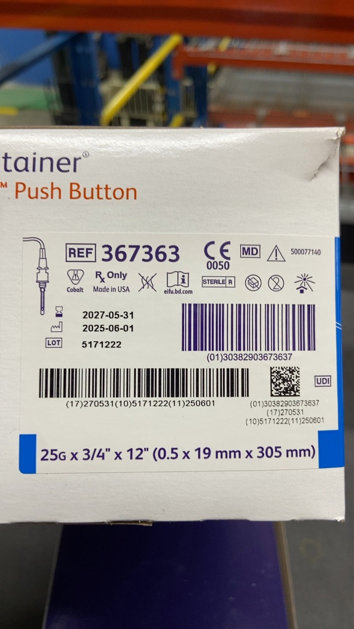367363 - BD - Bd Vacutainer Ultratouch Push Button Blood Collection Set, 25G X 3/4" X 12", (BX/50)