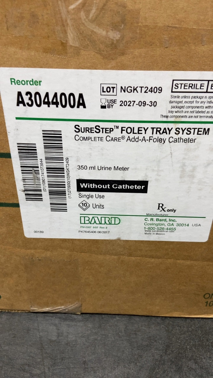A304400A - BARD - SureStep FOLEY TRAY SYSTEM Complete Care Add-A-Foley Catheter 350 ml Urine Meter Without Catheter Single Use, (BX/10)