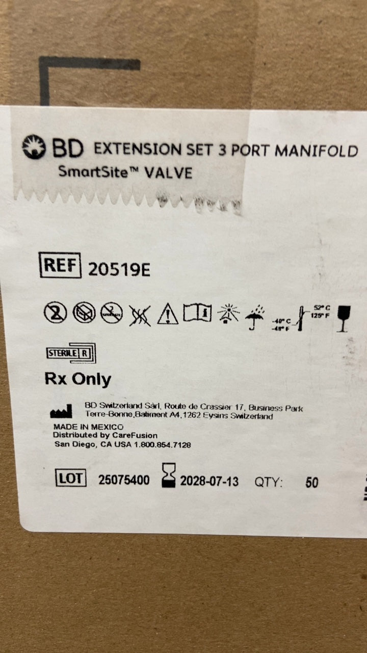 20519E - BD - BD EXTENSION SET 3 PORT MANIFOLD SmartSite™ VALVE, (BX/50)