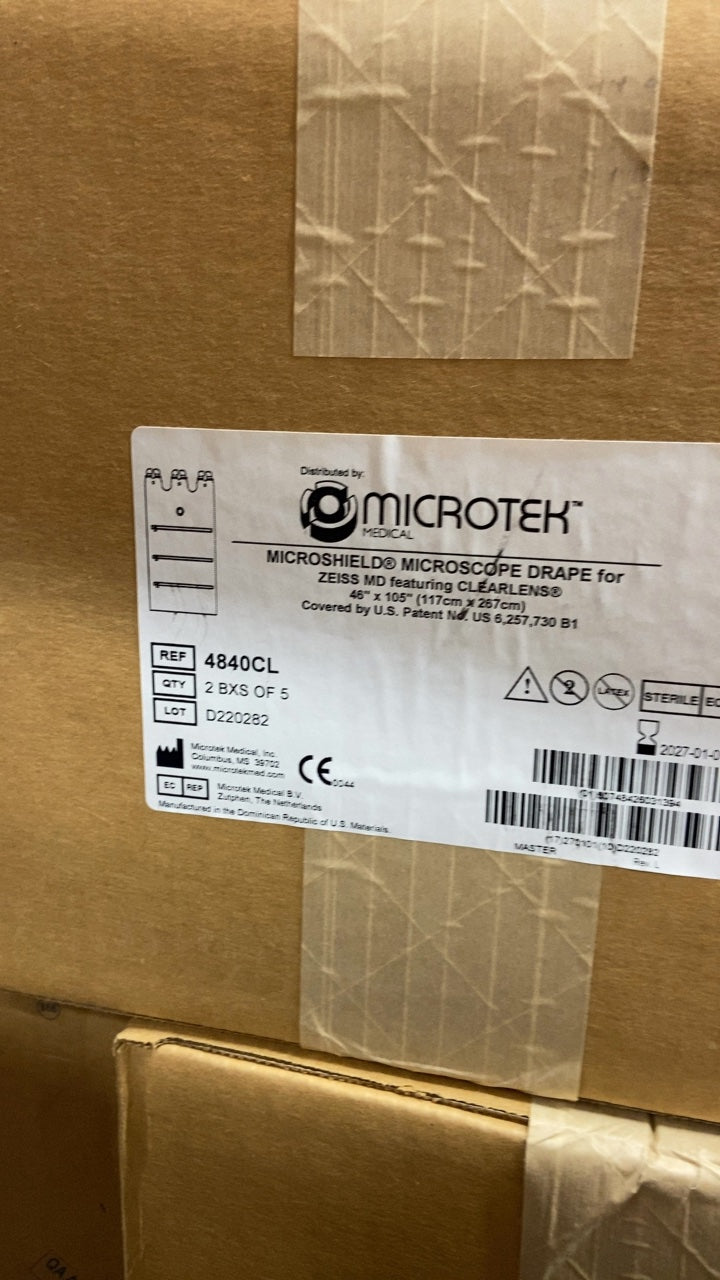 4840CL - MICROTEK MEDICAL - MICROSHIELD® MICROSCOPE DRAPE for ZEISS MD featuring CLEARLENS® 46" x 105" (117cm x 267cm), (CS/10)
