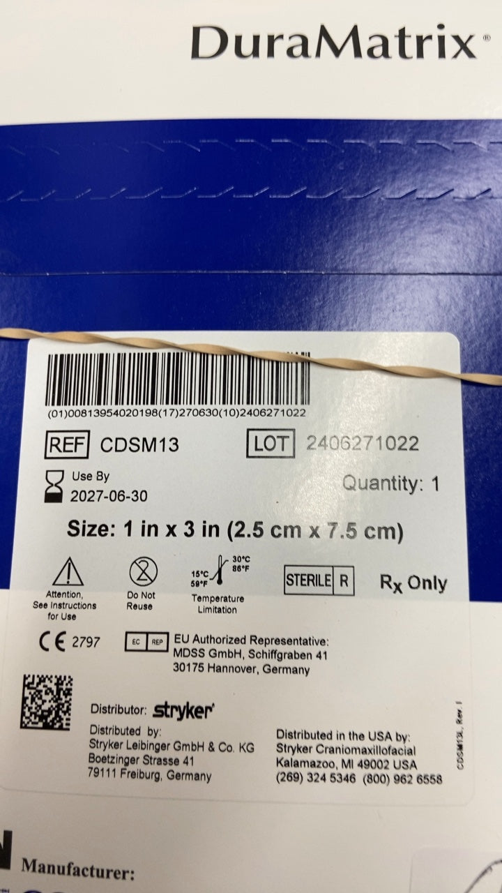 CDSM13 - STRYKER - DuraMatrix-Onlay Collagen Membrane 2.5cm x 7.5cm, (BX/1)