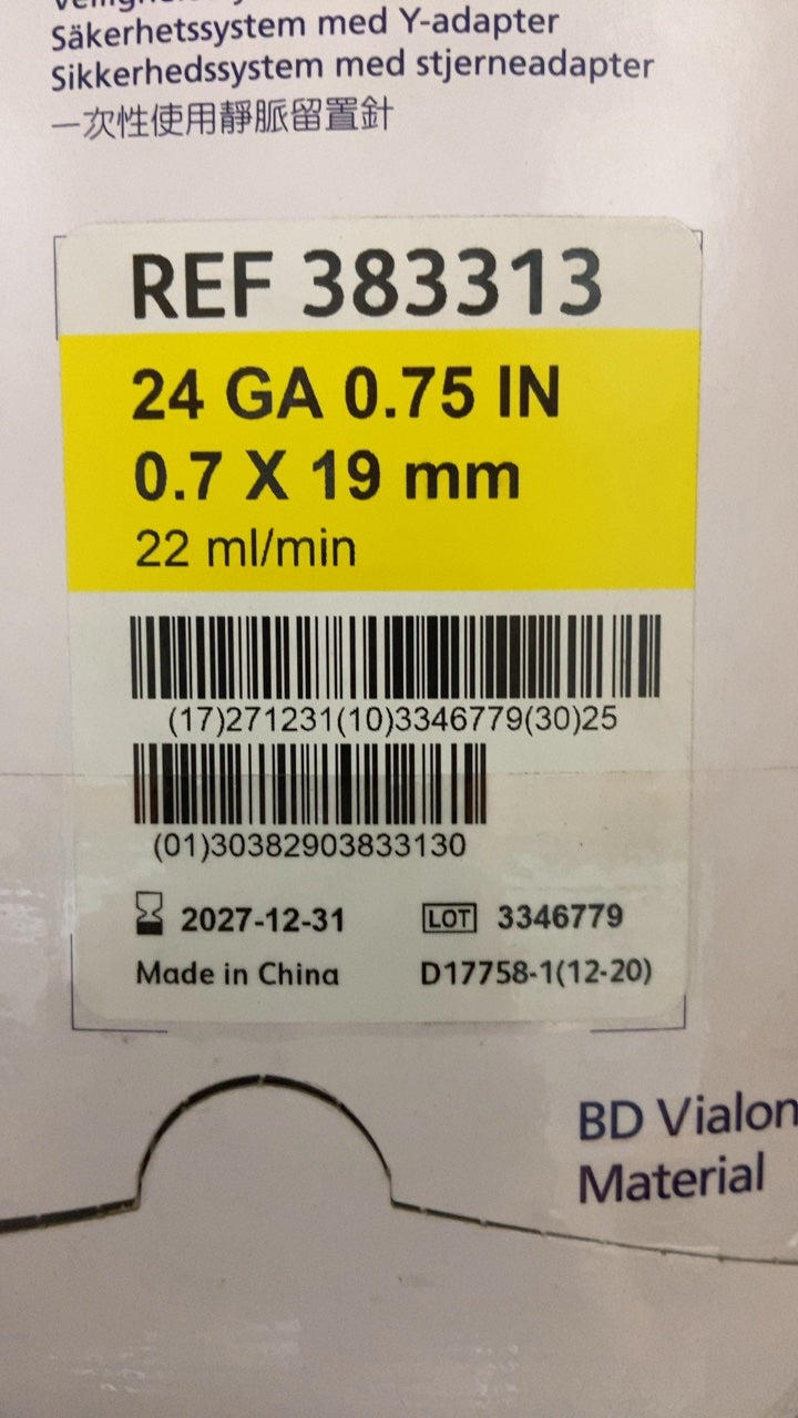 383313 - BD - 24 GA 0.75 IN 0.7 X 19 mm 22 ml/min, (BX/25)