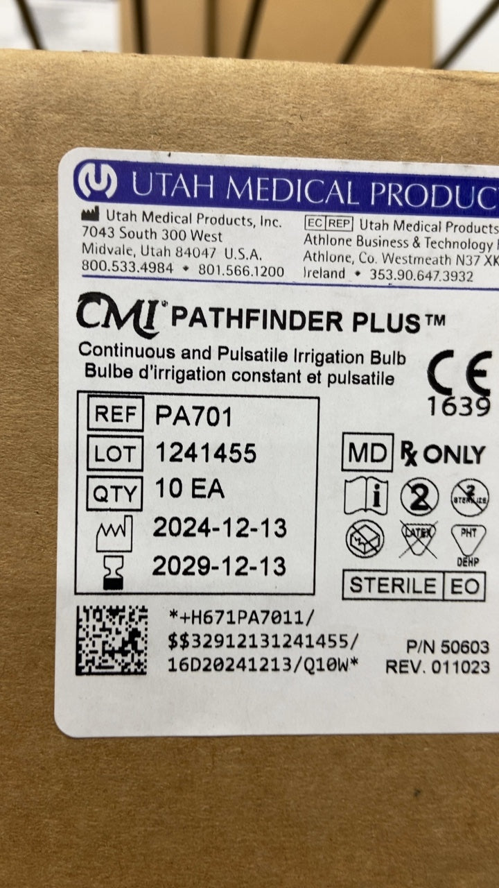 PA701 - UTAH MEDICAL - CMI PATHFINDER PLUS Continuous and Pulsatile Irrigation Bulb, (BX/10)