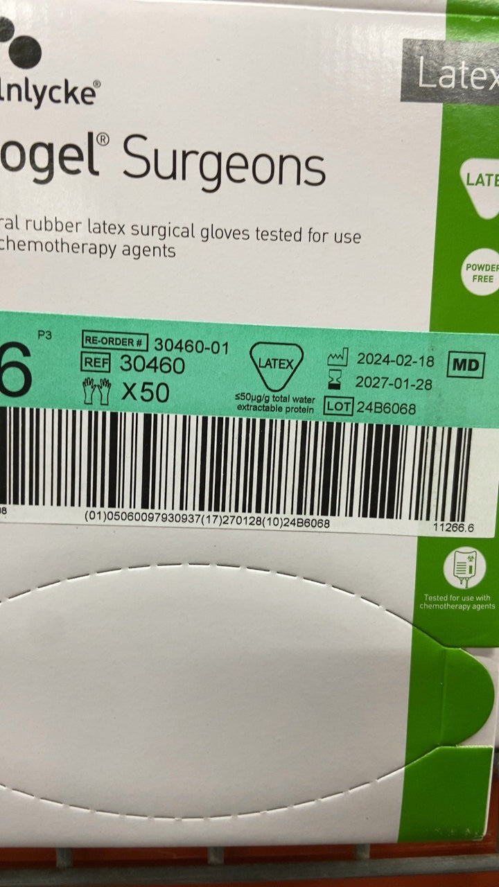 30460 - MOLNLYCKE - Biogel Surgeons - Natural rubber latex surgical gloves tested for use with chemotherapy agents, (BX/50)