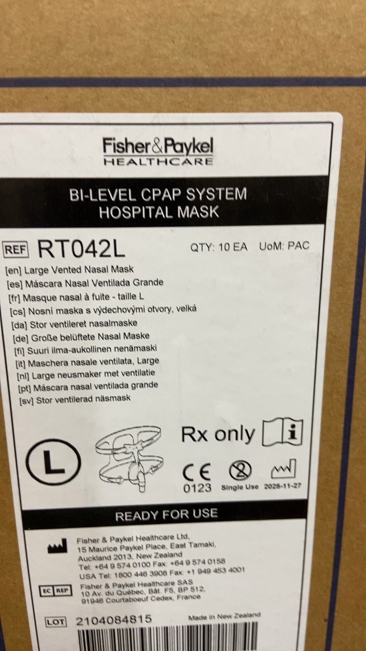 RT042L - FISHER & PAYKEL - BI-LEVEL CPAP SYSTEM HOSPITAL MASK, (BX/10)