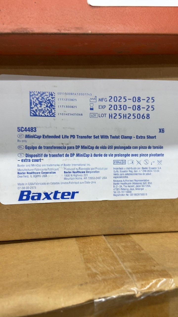 5C4483 - BAXTER - MiniCap Extended Life PD Transfer Set With Twist Clamp - Extra Short, (BX/6)