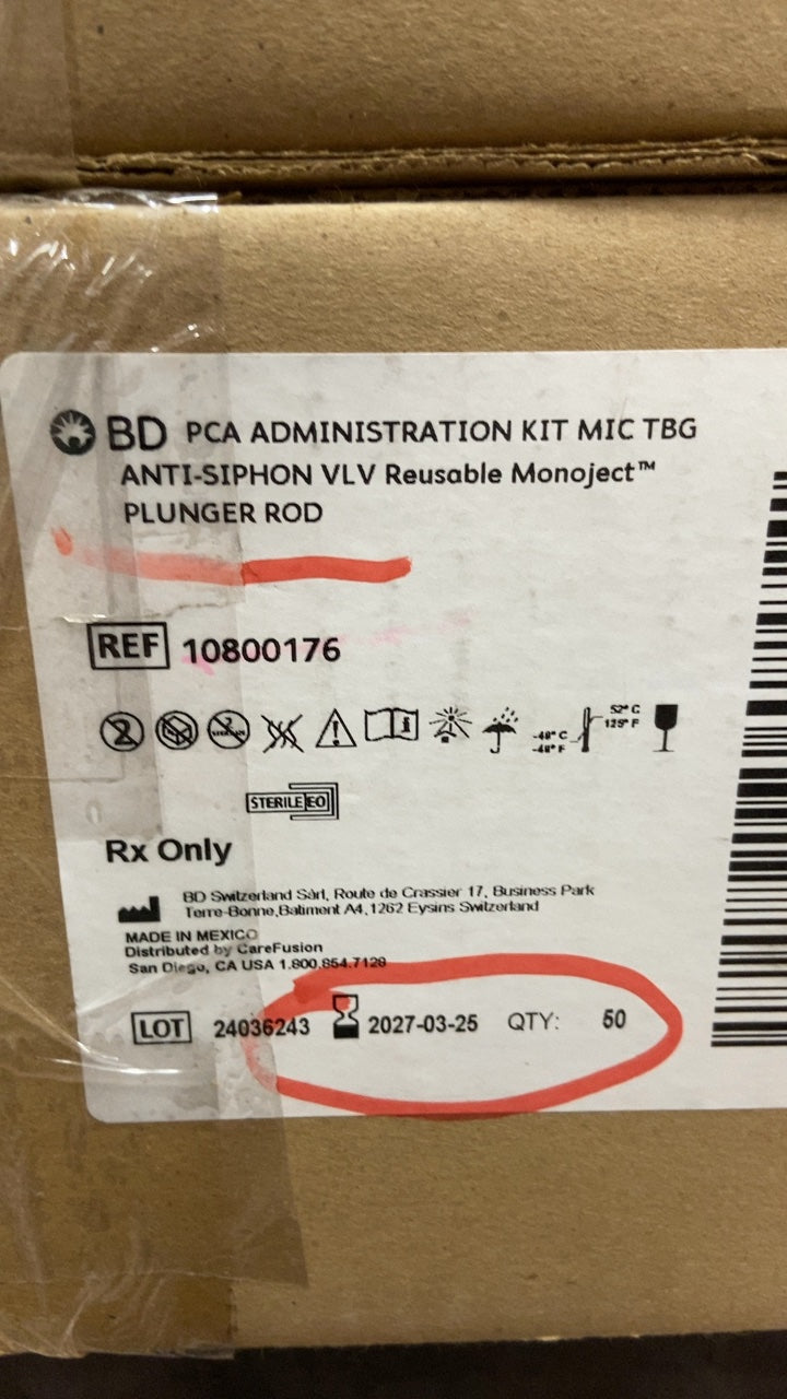 10800176 - BD - PCA ADMINISTRATION KIT MIC TBG ANTI-SIPHON VLV Reusable Monoject™ PLUNGER ROD, (BX/50)