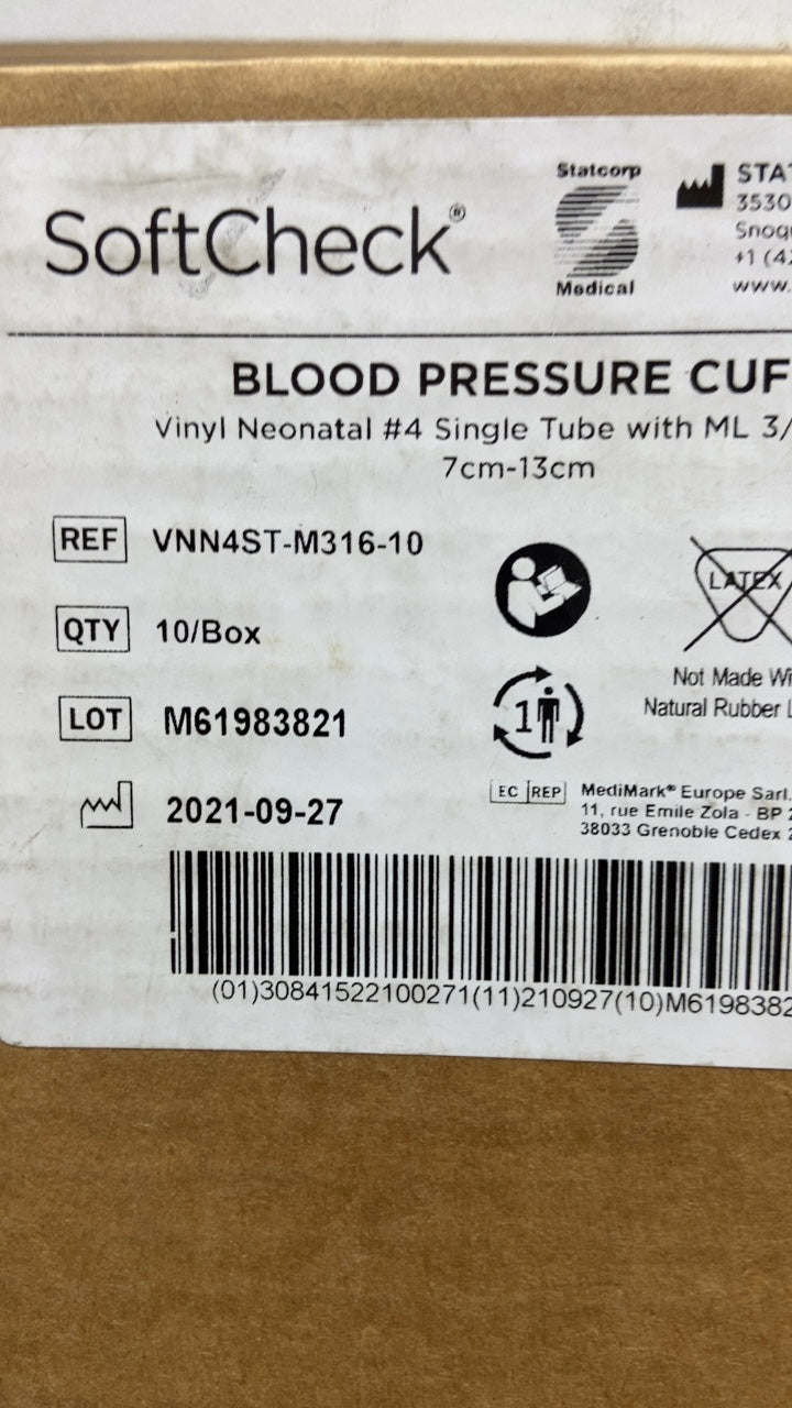 VNN4ST-M316-10 - MEDIMARK - BLOOD PRESSURE CUFF Vinyl Neonatal #4 Single Tube with ML 3/ 7cm-13cm, (BX/10)