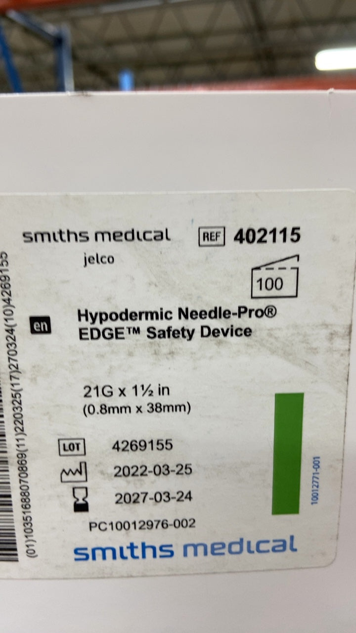402115 - SMITHS MEDICAL - Hypodermic Needle-Pro® EDGE™ Safety Device 21G x 1½ in (0.8mm x 38mm), (BX/100)