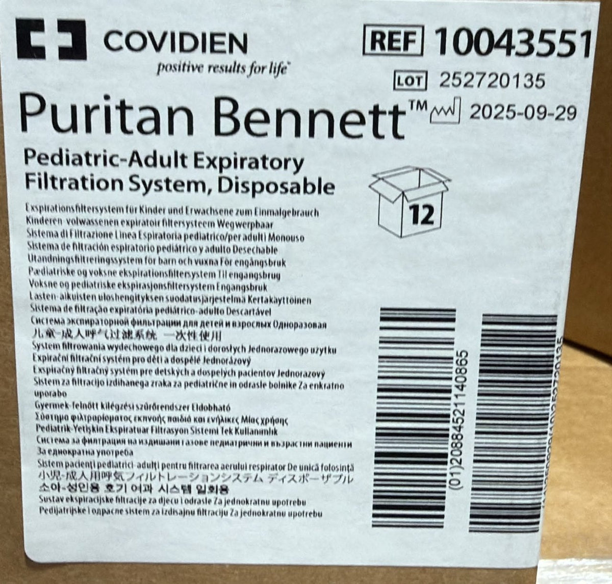100435551 - COVIDIEN - Puritan Bennett Pediatric-Adult Expiratory Filtration System, Disposable, (CS/12)