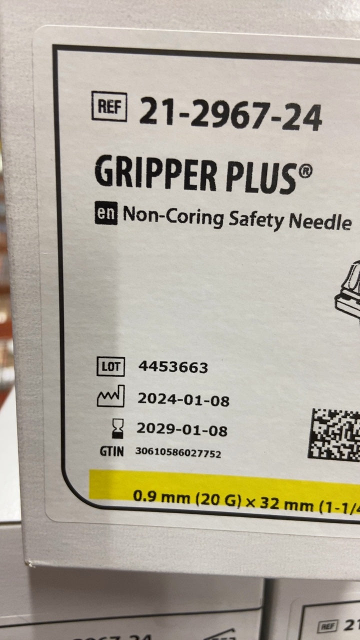 21-2967-24 - SMITHS MEDICAL - GRIPPER PLUS Non-Coring Safety Needle, (BX/12)
