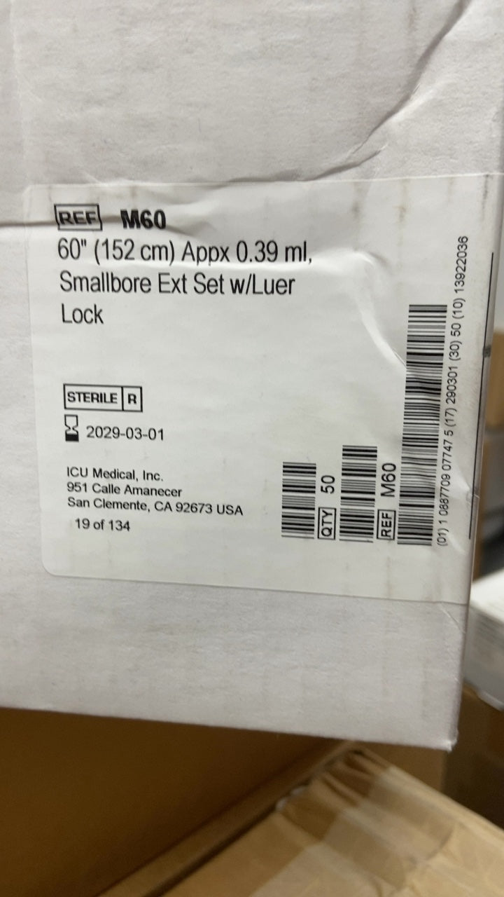 M60 - ICU MEDICAL - 60" (152 cm) Appx 0.39 ml, Smallbore Ext Set w/Luer Lock, (BX/50)