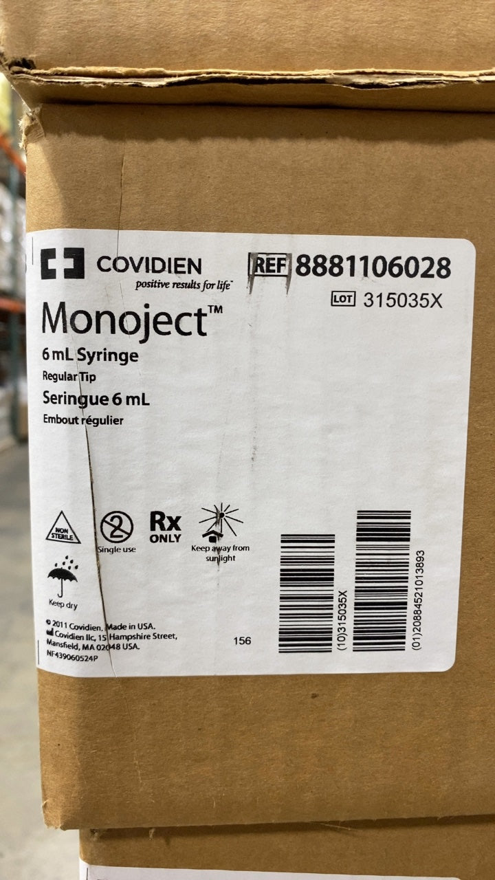 8881106028 - COVIDIEN - Monoject 6mL Syringe Regular Tip, (CS/500)
