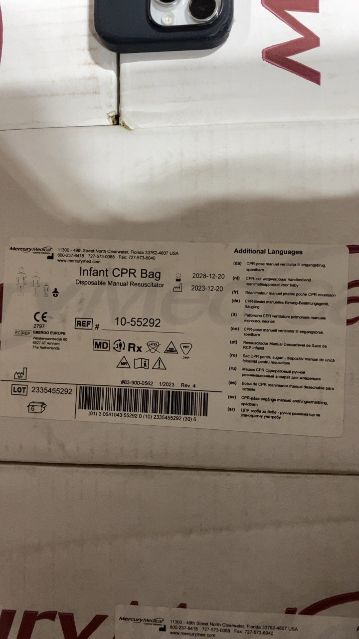 10-55292 - MERCURY MEDICAL - Infant CPR Bag Disposable Manual Resuscitator, (CS/6)
