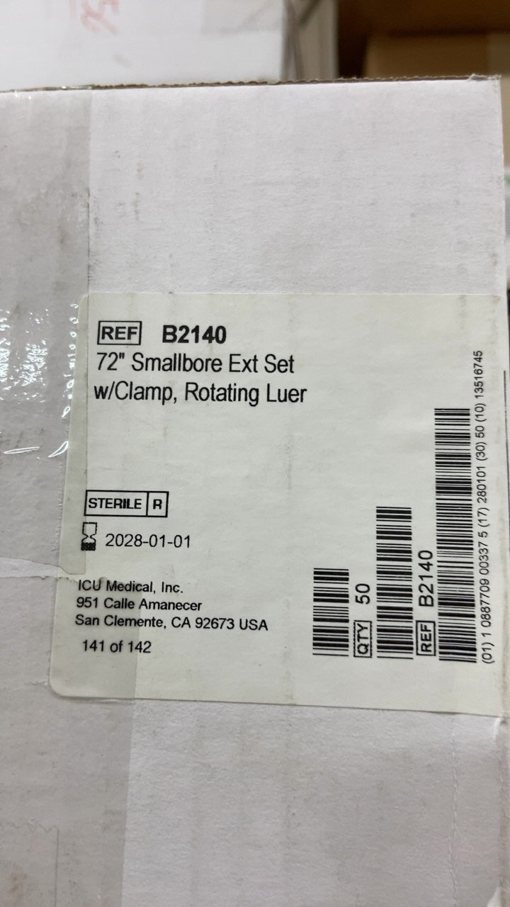 B2140 - ICU MEDICAL - 72" Smallbore Ext Set w/Clamp, Rotating Luer, (BX/50)