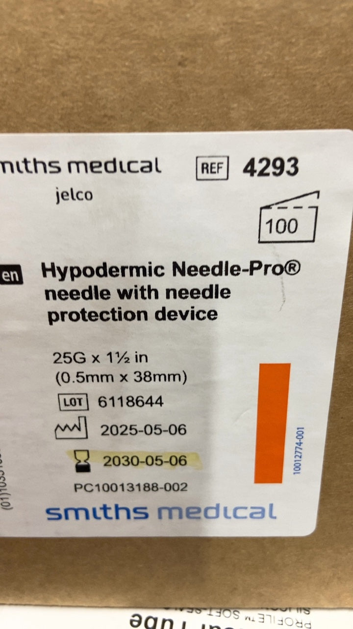 4293 - SMITHS MEDICAL - Hypodermic Needle-Pro® needle with needle protection device 25G x 1½ in (0.5mm x 38mm), (BX/100)